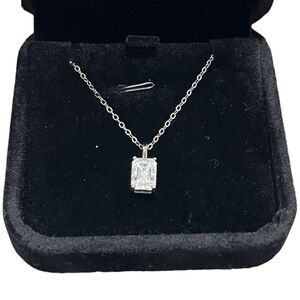 Elegant Sterling Silver 2ct 6x8mm Radiant Cut Moissanite Pendant Necklace